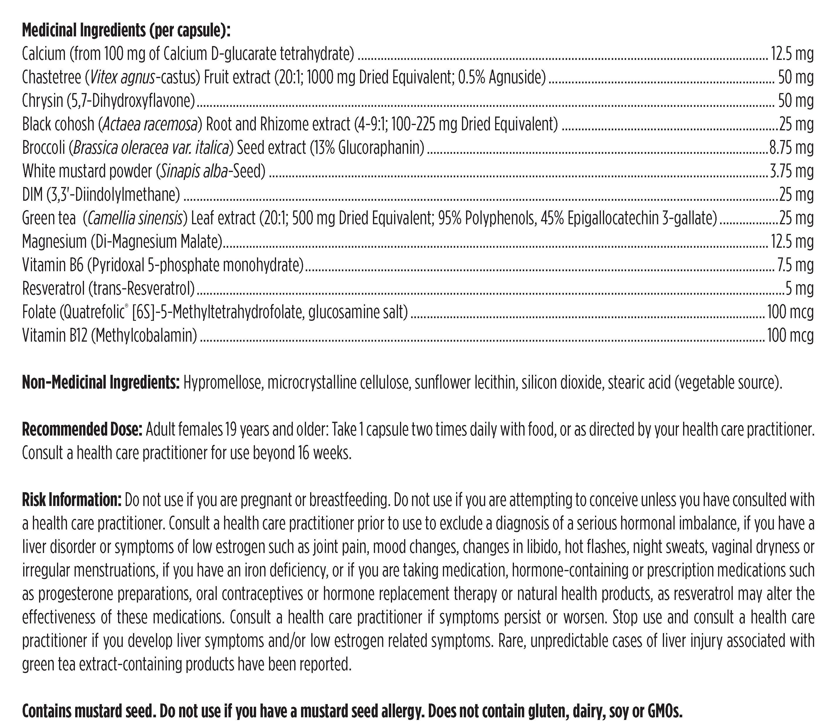 Canadian manufacturer supplement facts for FemGuard + Balance
