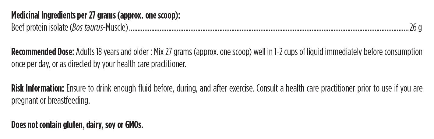 Canadian manufacturer supplement facts for PurePaleo Protein Unflavoured 810 g