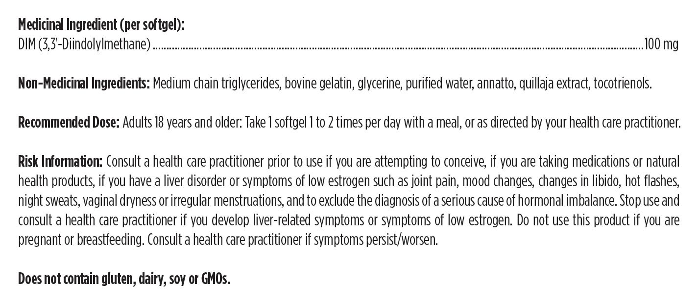 Canadian manufacturer supplement facts for DIM-Evail