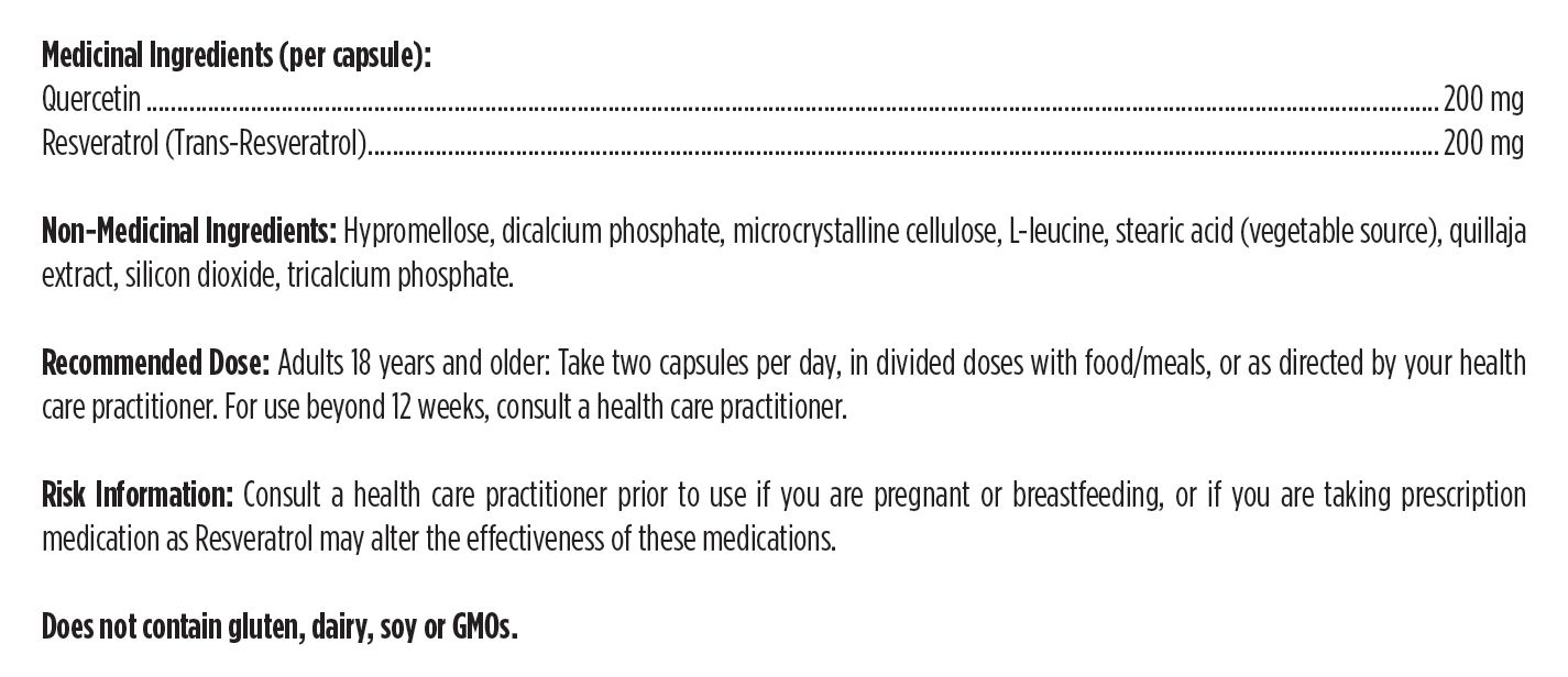 Canadian manufacturer supplement facts for Resveratrol Supreme
