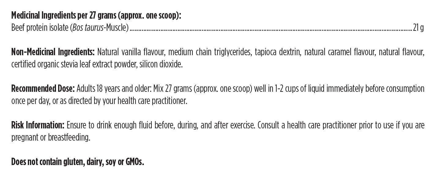 Canadian manufacturer supplement facts for PurePaleo Protein Vanilla 810 g