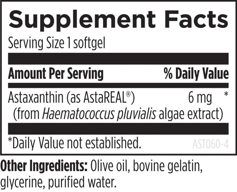 Astaxanthin 60 softgels supplement facts image
