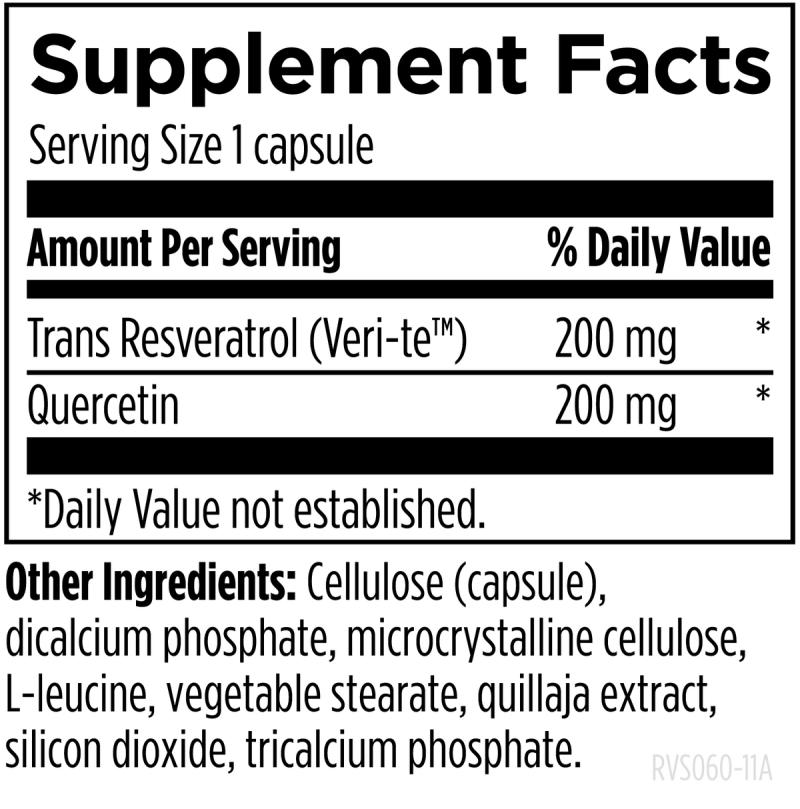 Resveratrol Supreme 60 capsules supplement facts image