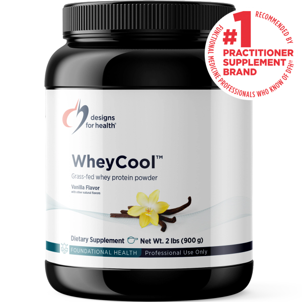 Designs for Health Whey Cool grass-fed whey protein container