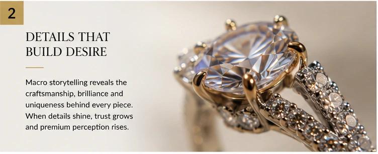 Macro jewelry detail showing gemstone brilliance craftsmanship and refined luxury texture
