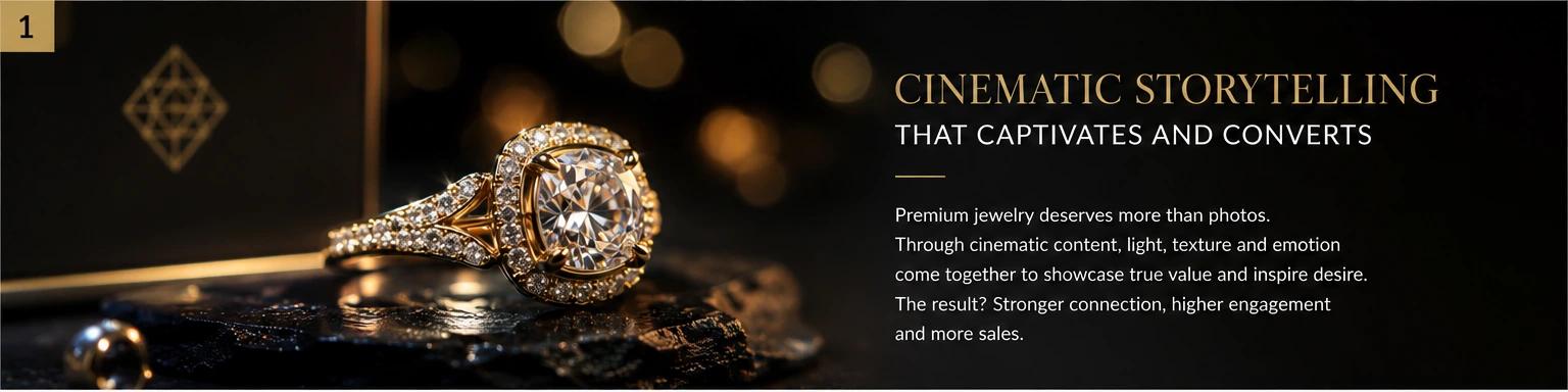Cinematic luxury diamond ring presentation with premium lighting for Instagram jewelry marketing