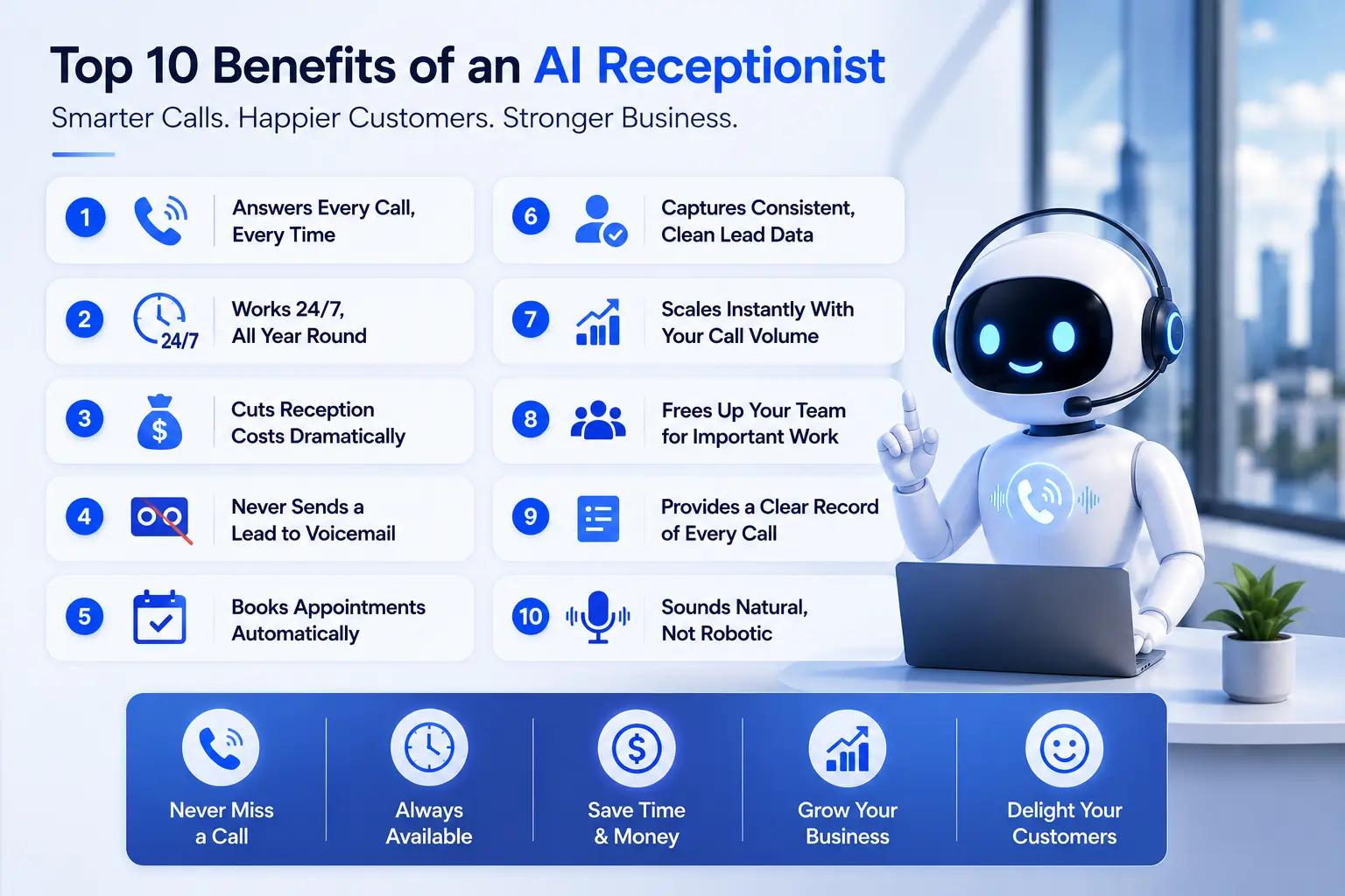 List of Top 10 Benefits of an AI Receptionist for Australian Businesses