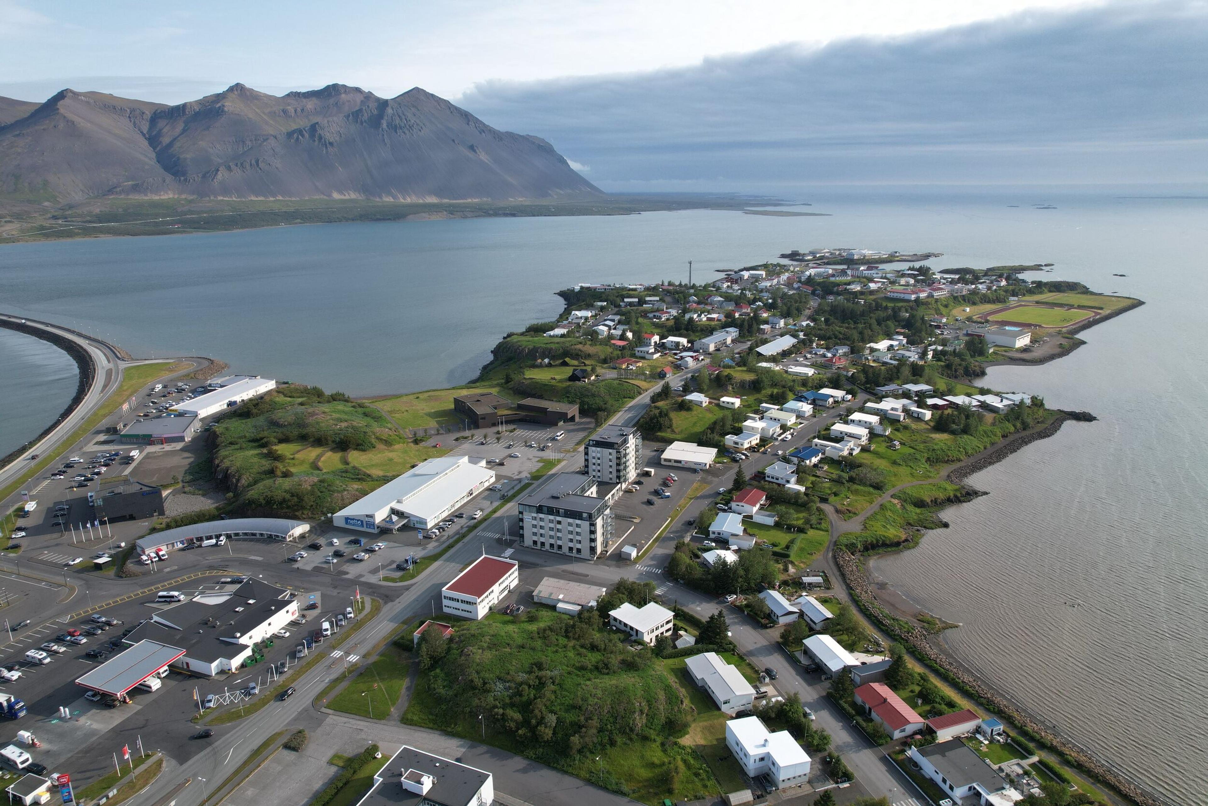 Aerial view of Borgarnes, Iceland.