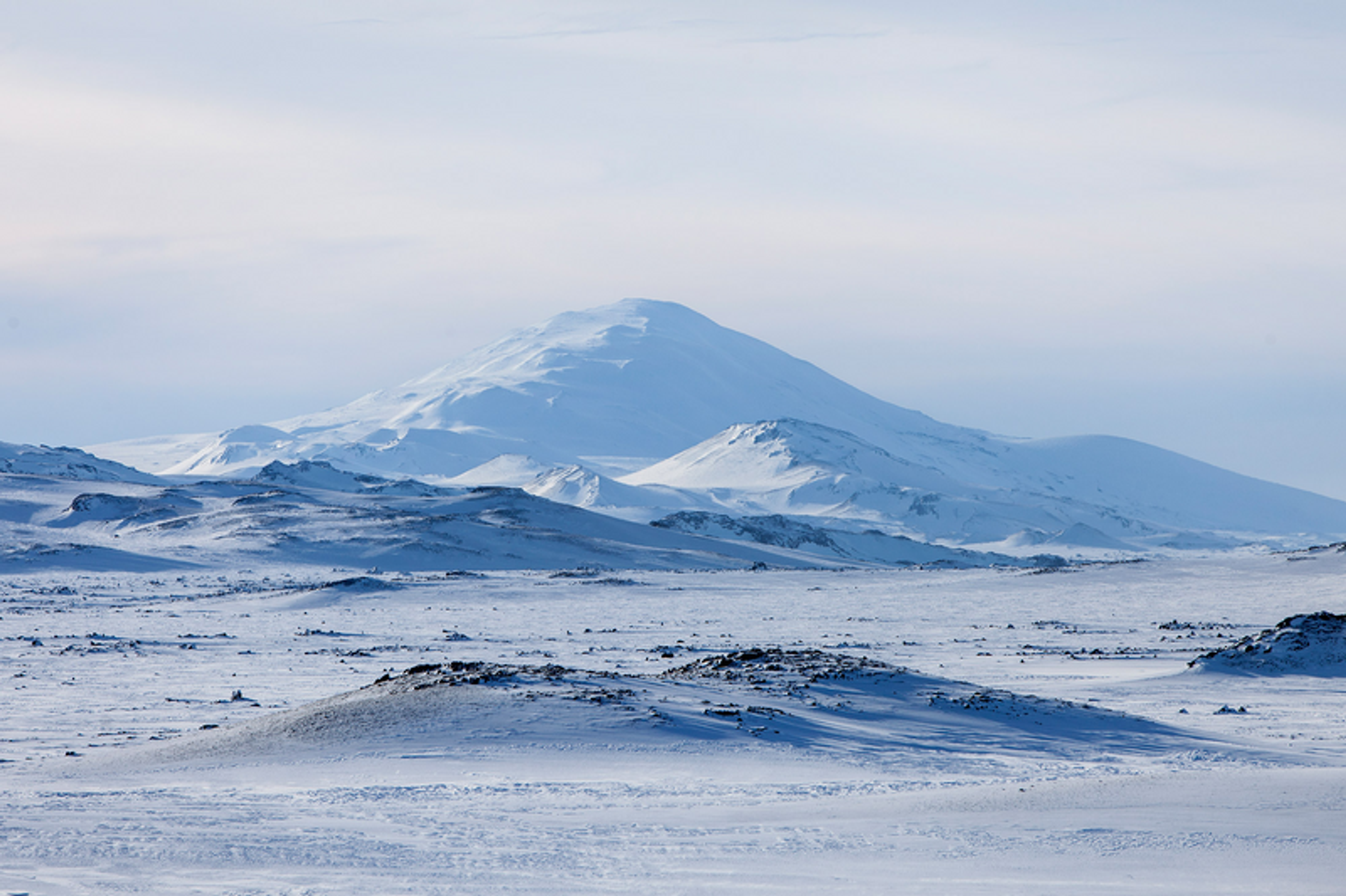 Snow-covered peak of Mount Hekla.