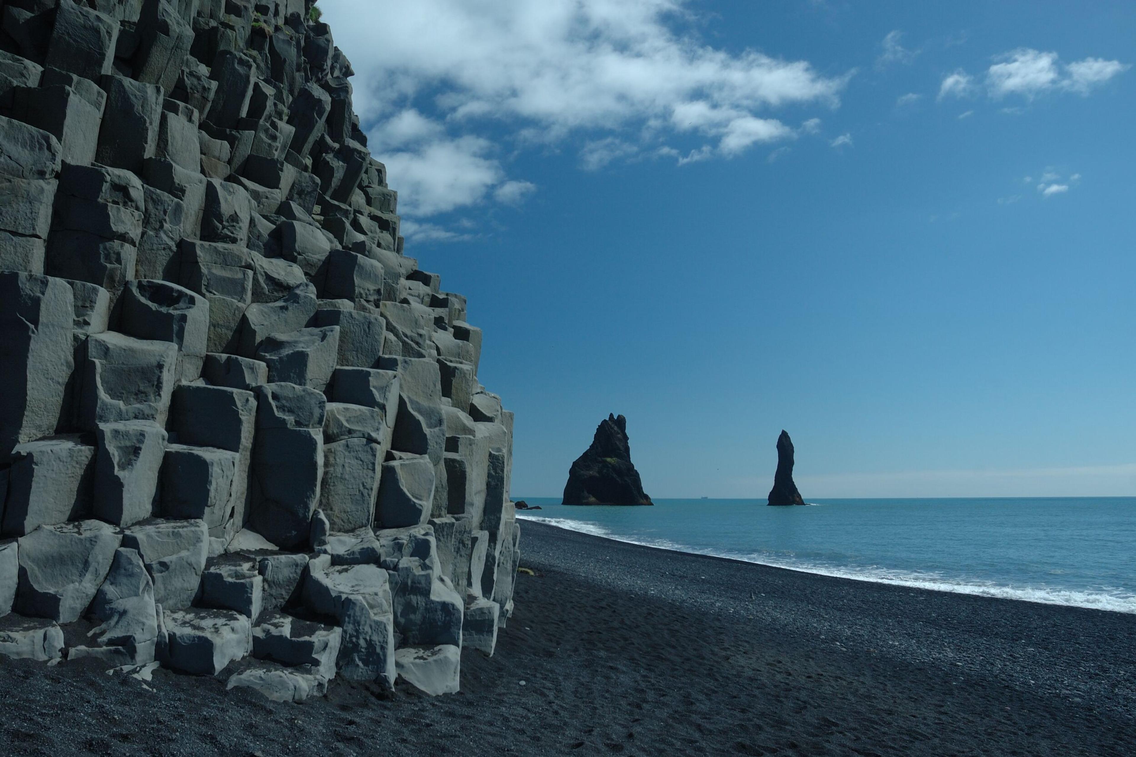 Basalt columns at Reynisfjara beach in the south coast of Iceland.