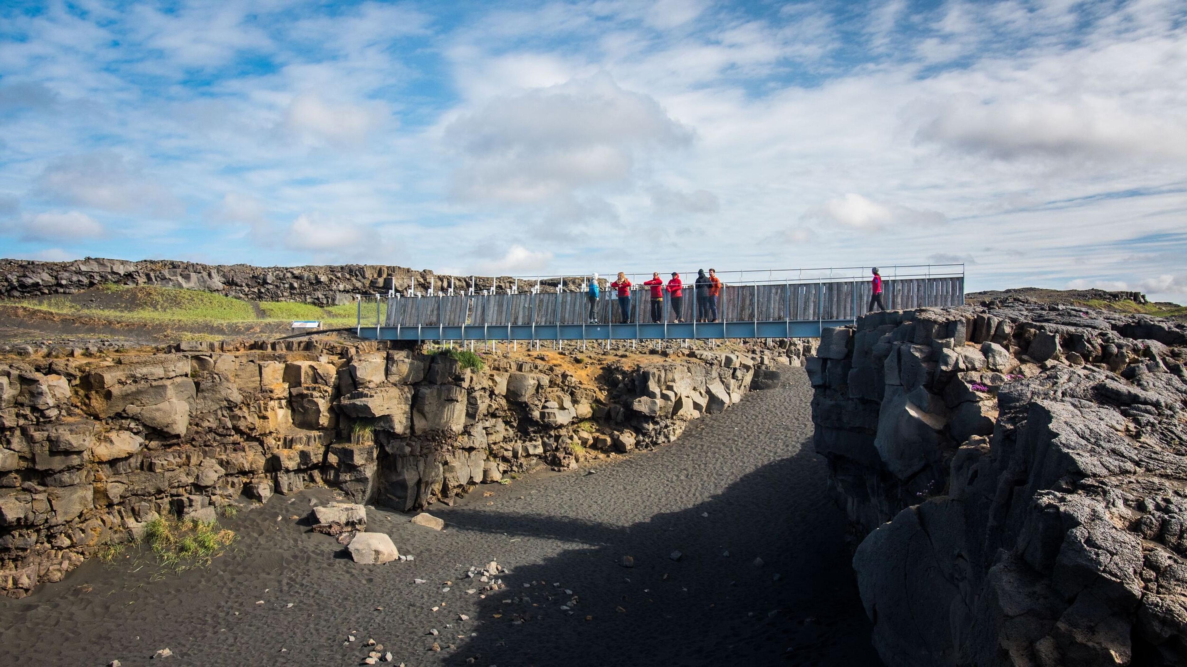 Group of people on the Bridge between continents.