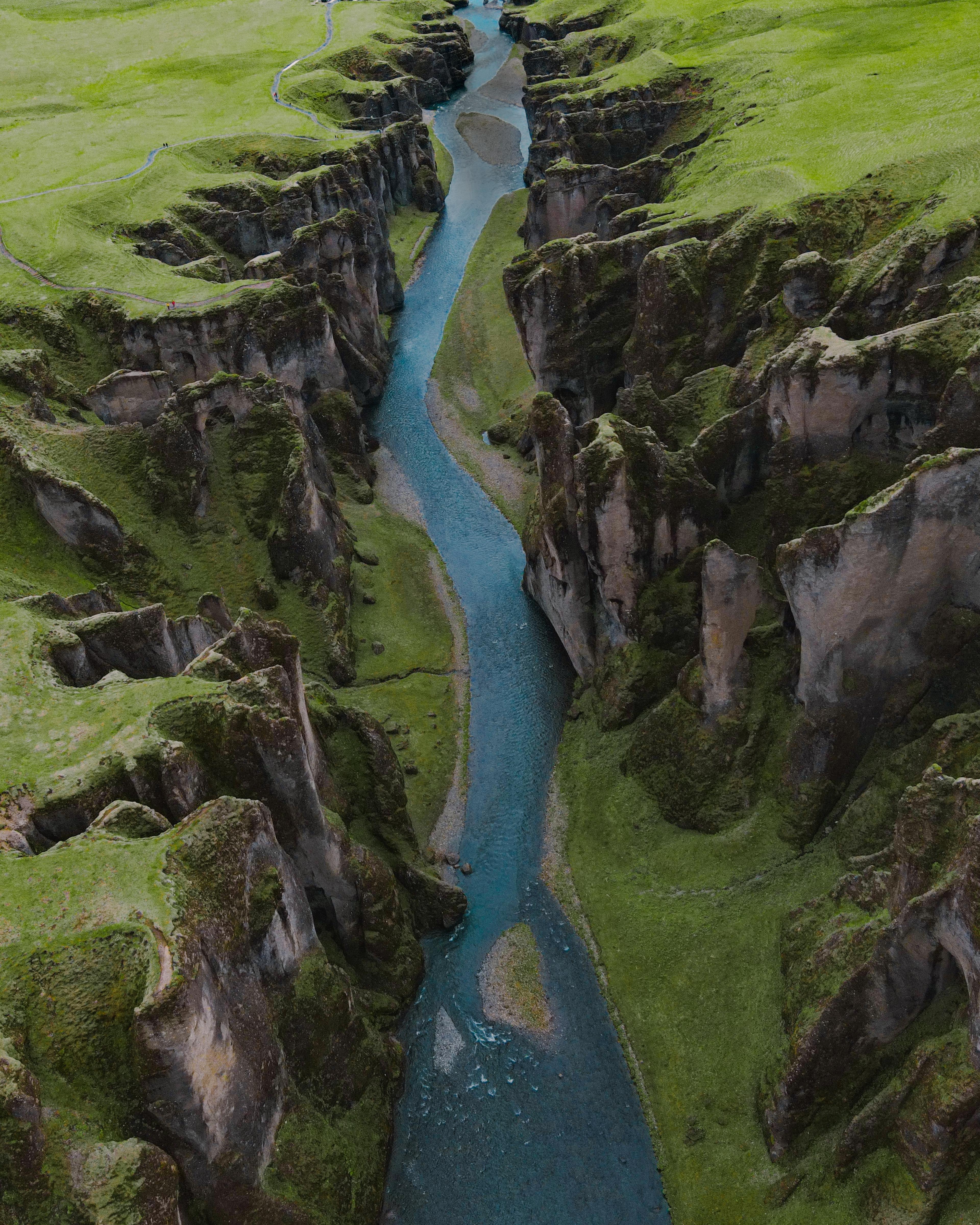Aerial view of Fjaðrárgljúfur Canyon on the South Coast of Iceland.