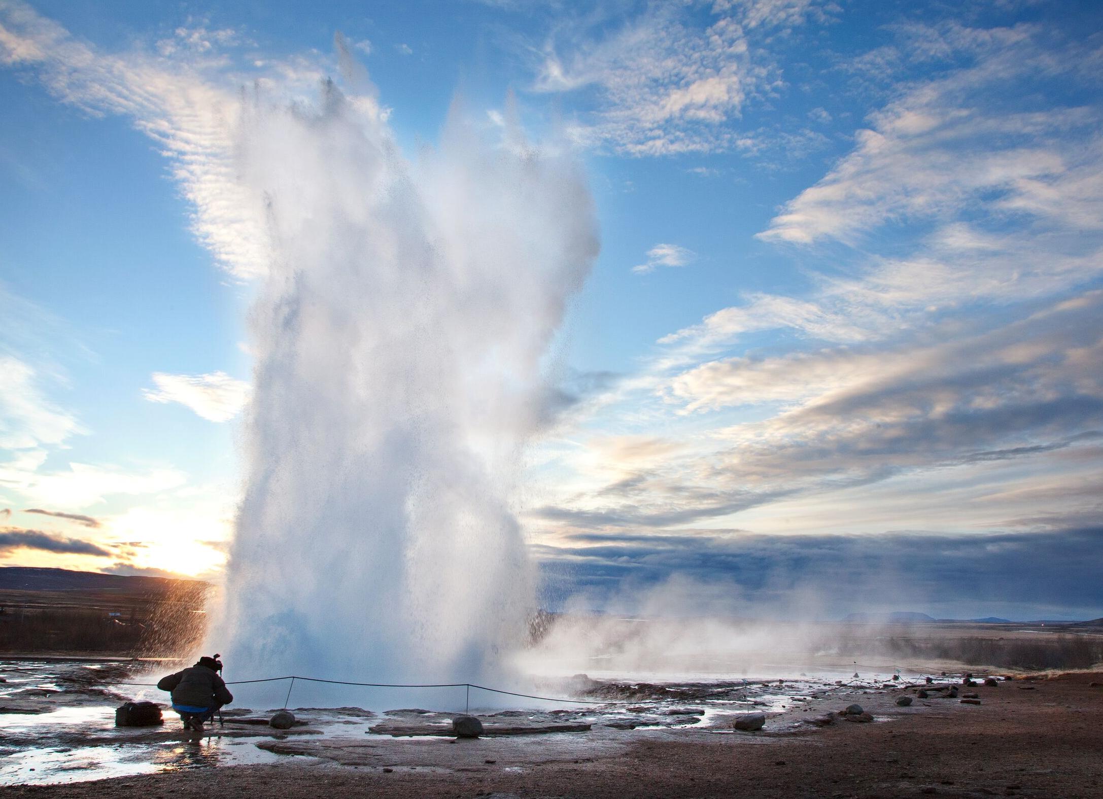 Geysir hotspring erupting in Iceland.