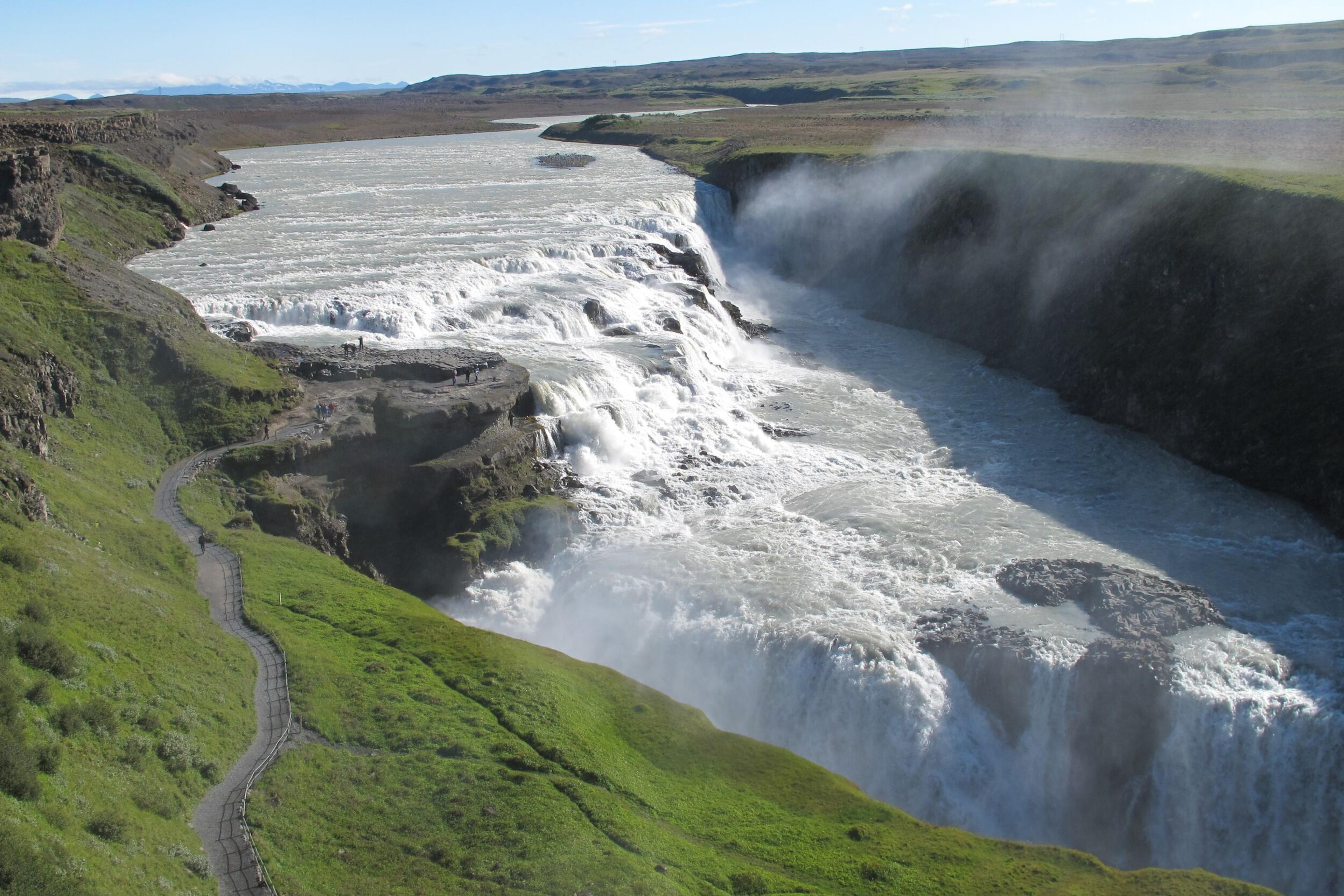 Aerial view of Gullfoss waterfall in the golden circle of Iceland.