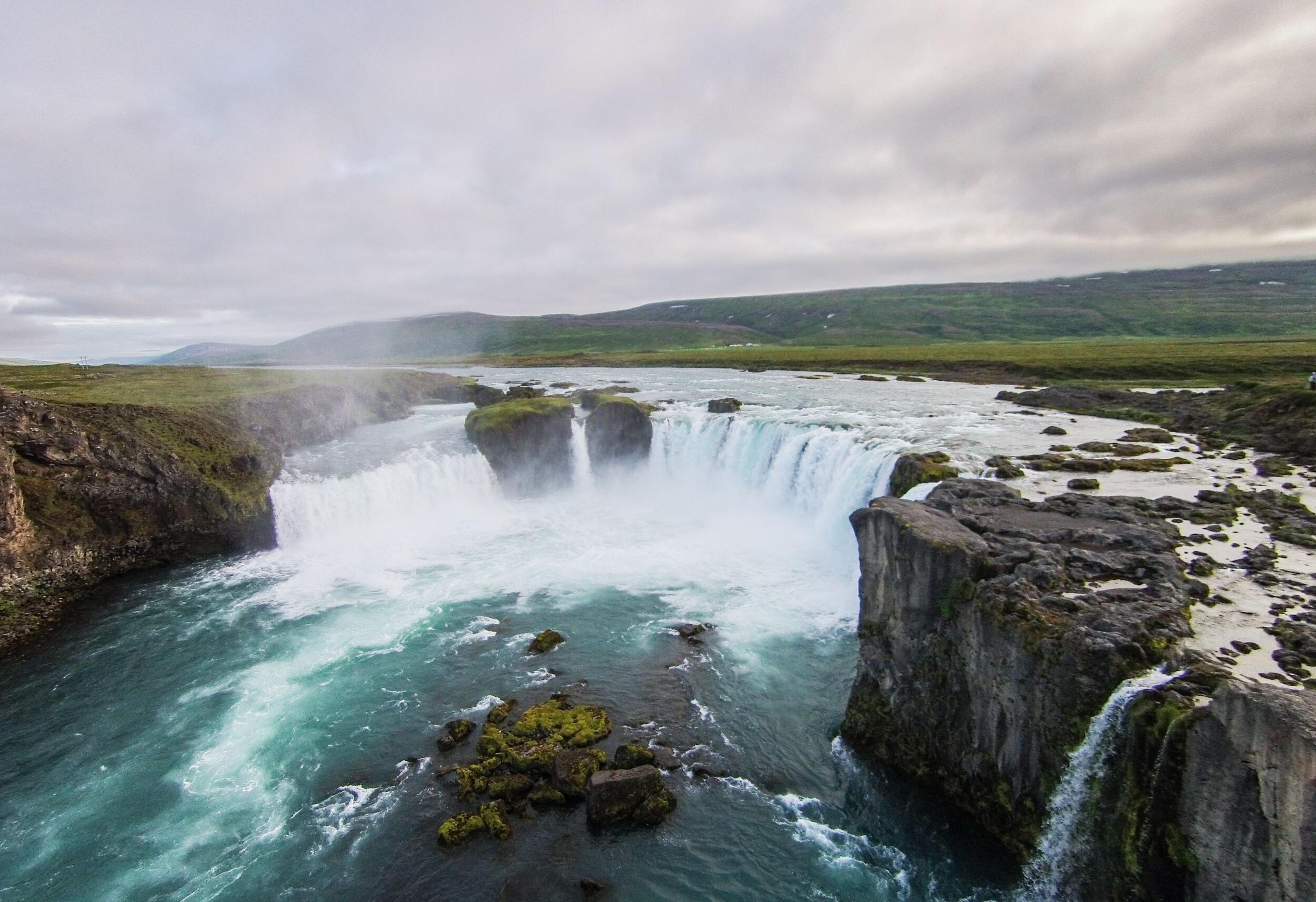 Aerial view of Góðafoss Waterfall in the North of Iceland.