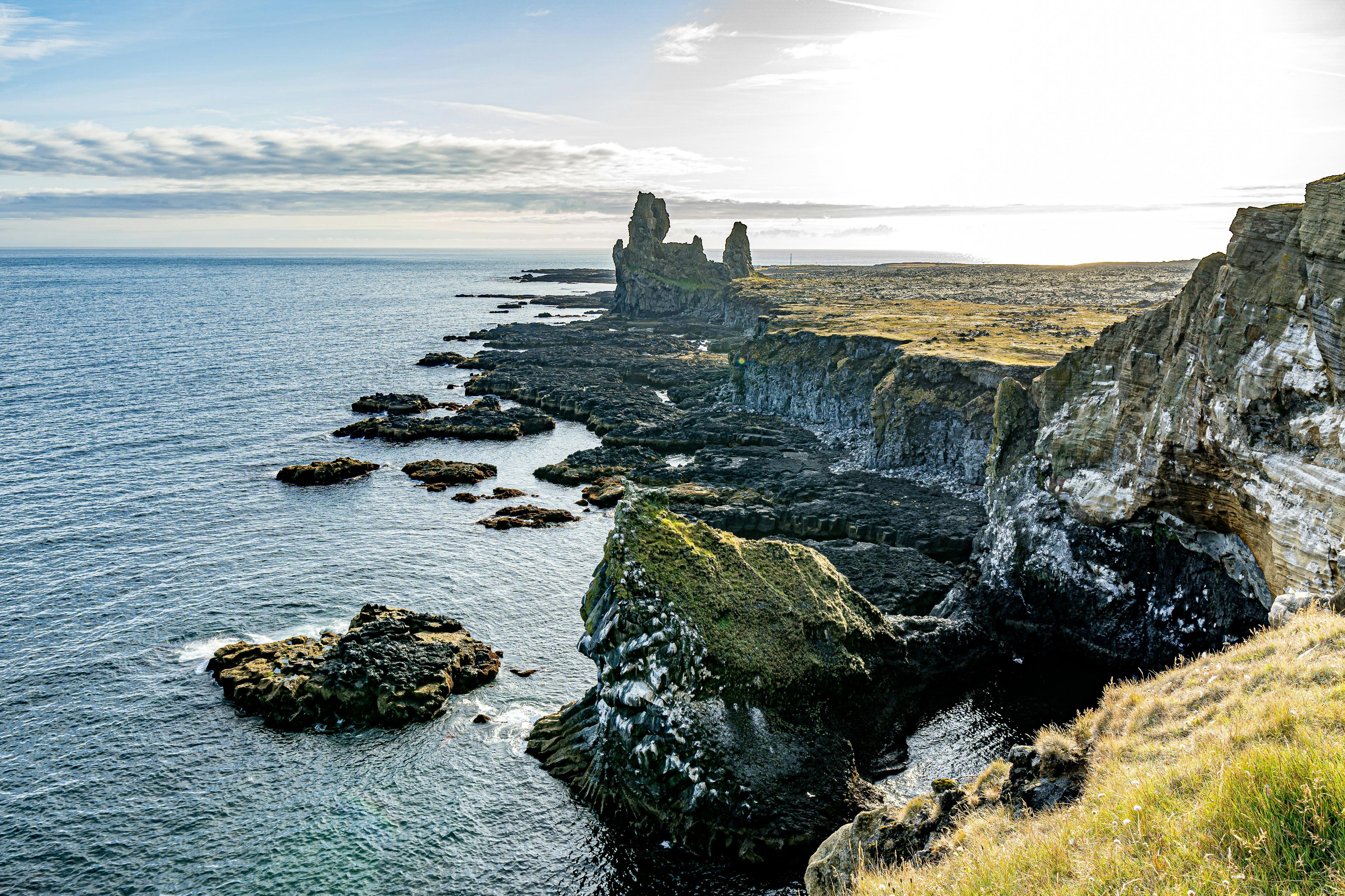 Lóndrangar rock formations rising above the sea