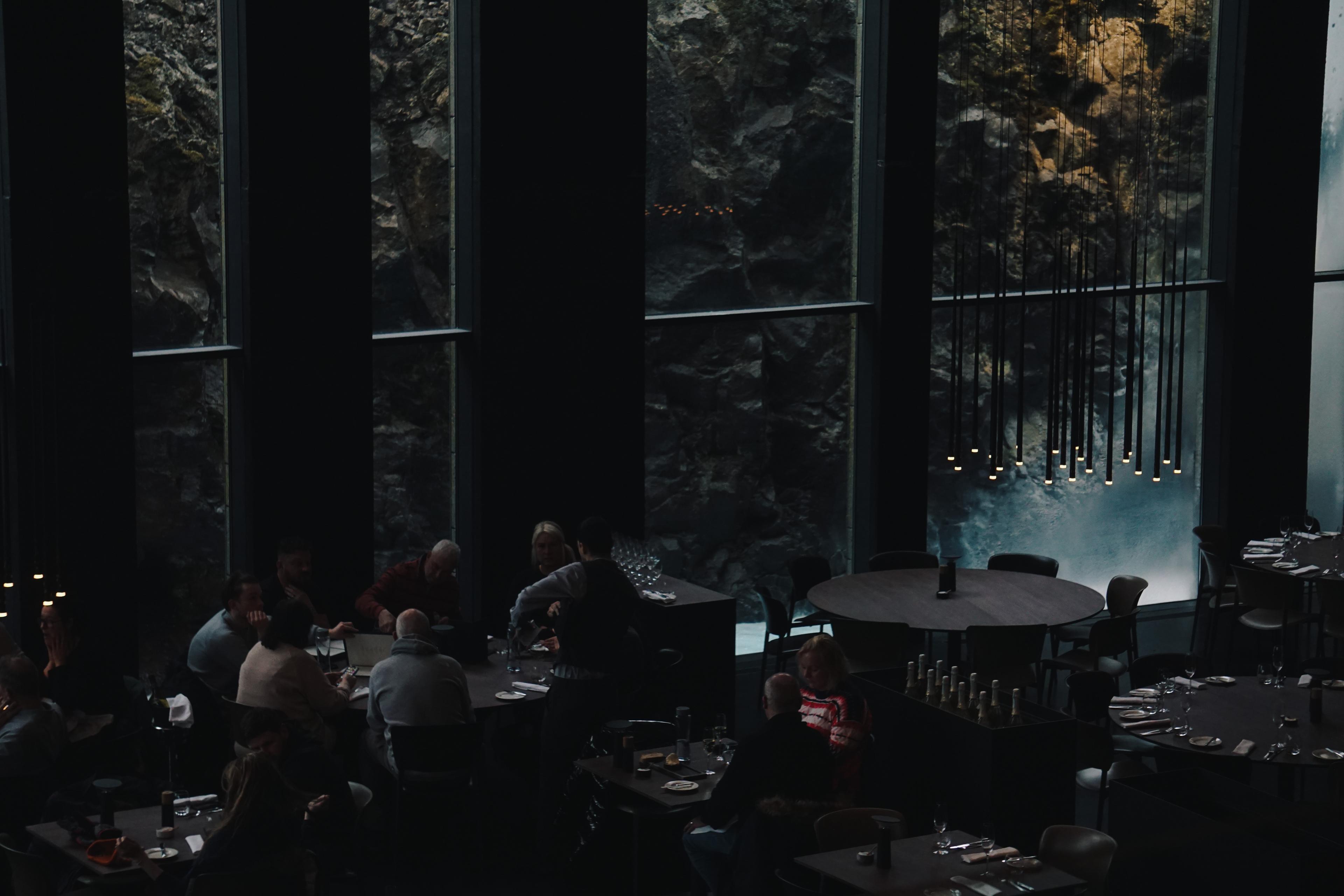 "Guests savoring their meals in the elegantly designed Lava restaurant at the Blue Lagoon