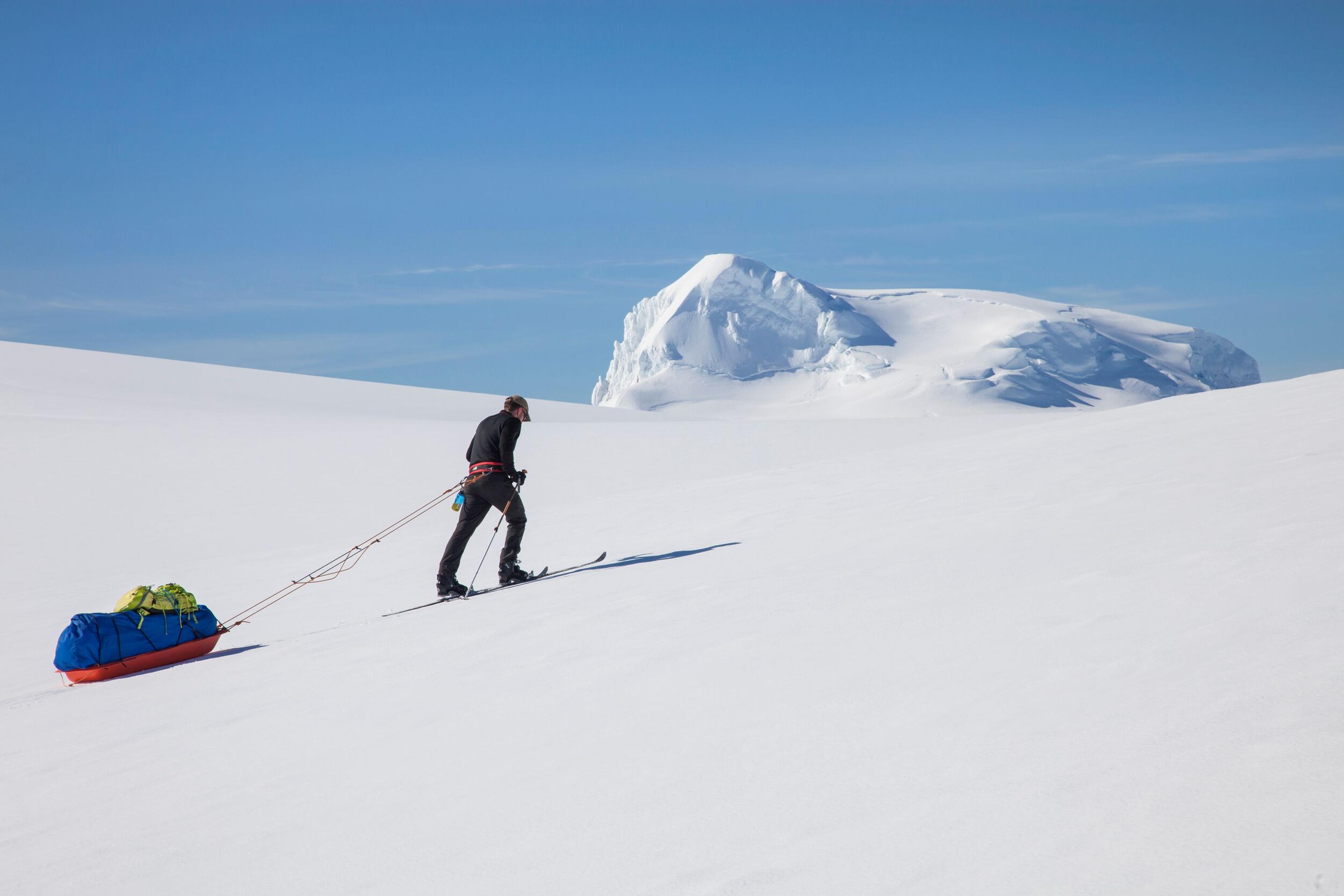 A Hiker crossing the Vatnajökull Glacier in the south coast of Iceland.