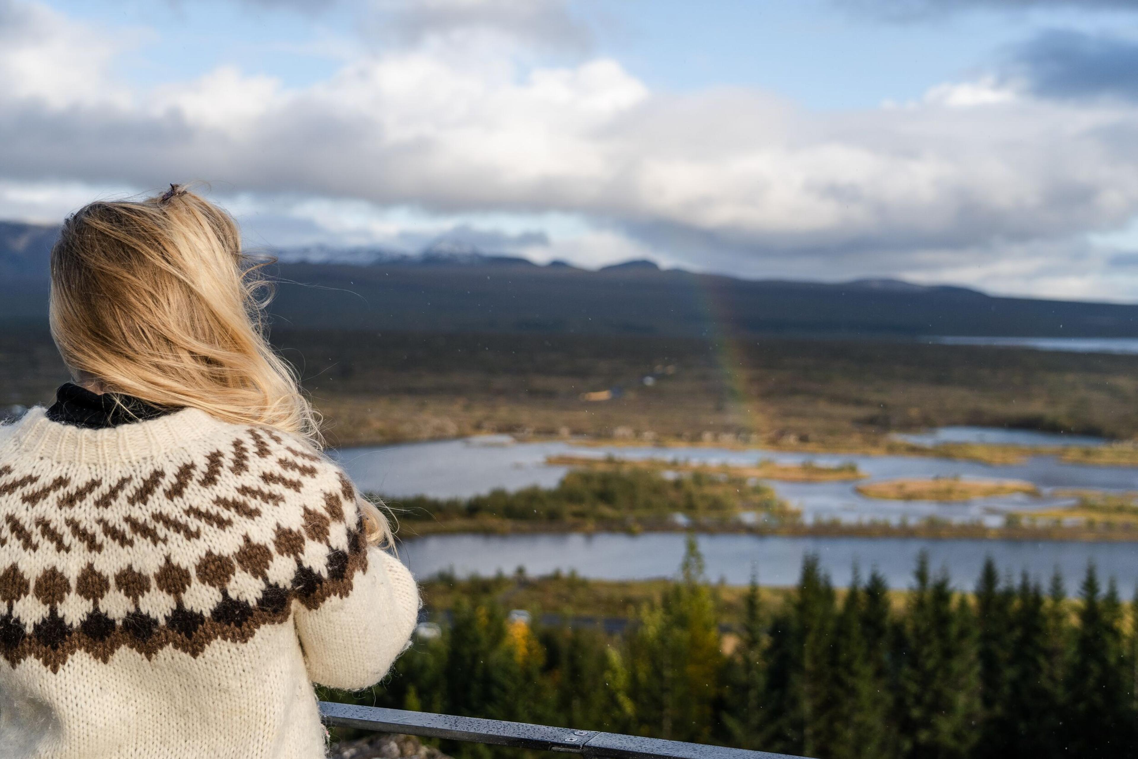 a person looking over Þingvellir National Park in Iceland