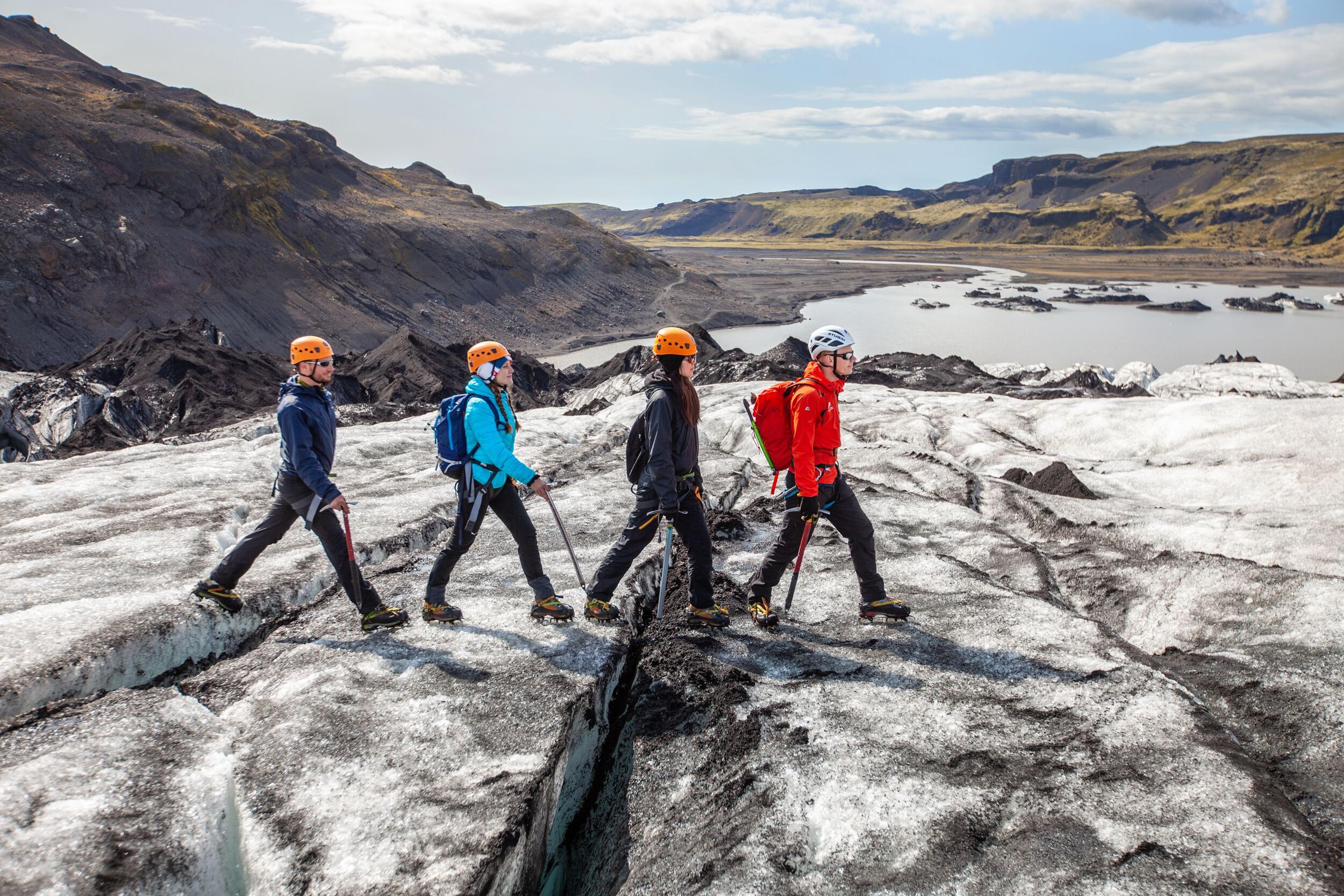 Group of explorers on Sólheimajökull Glacier