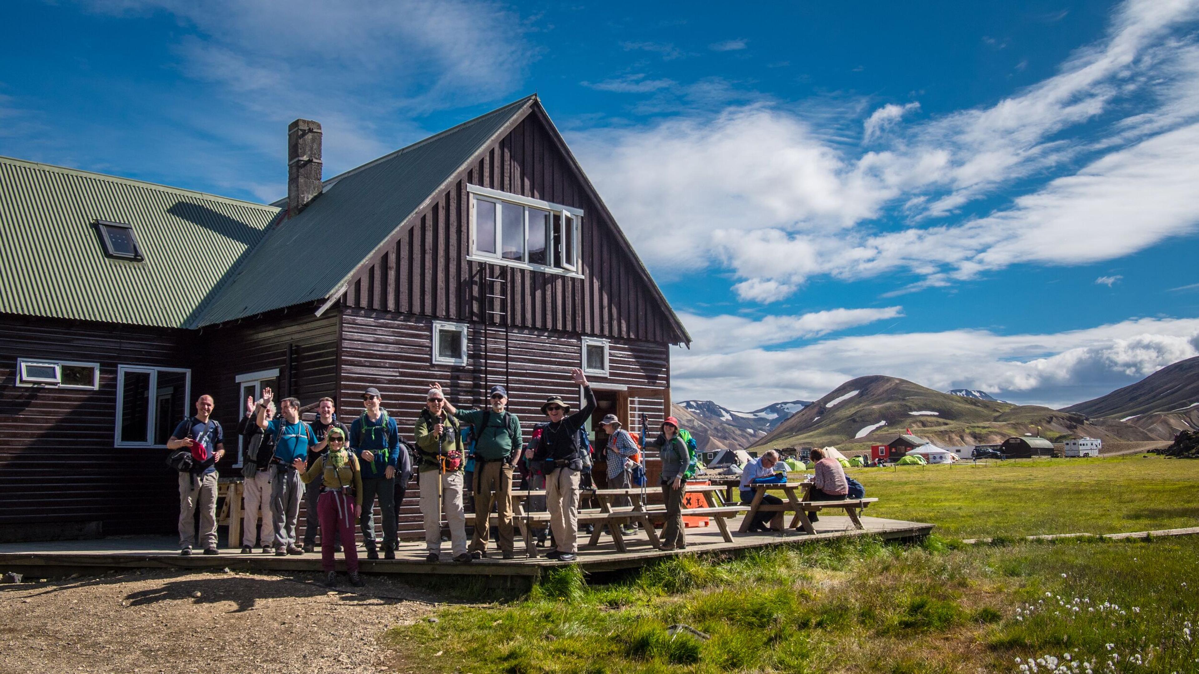 Hiking group at Landmannalaugar mountain hut