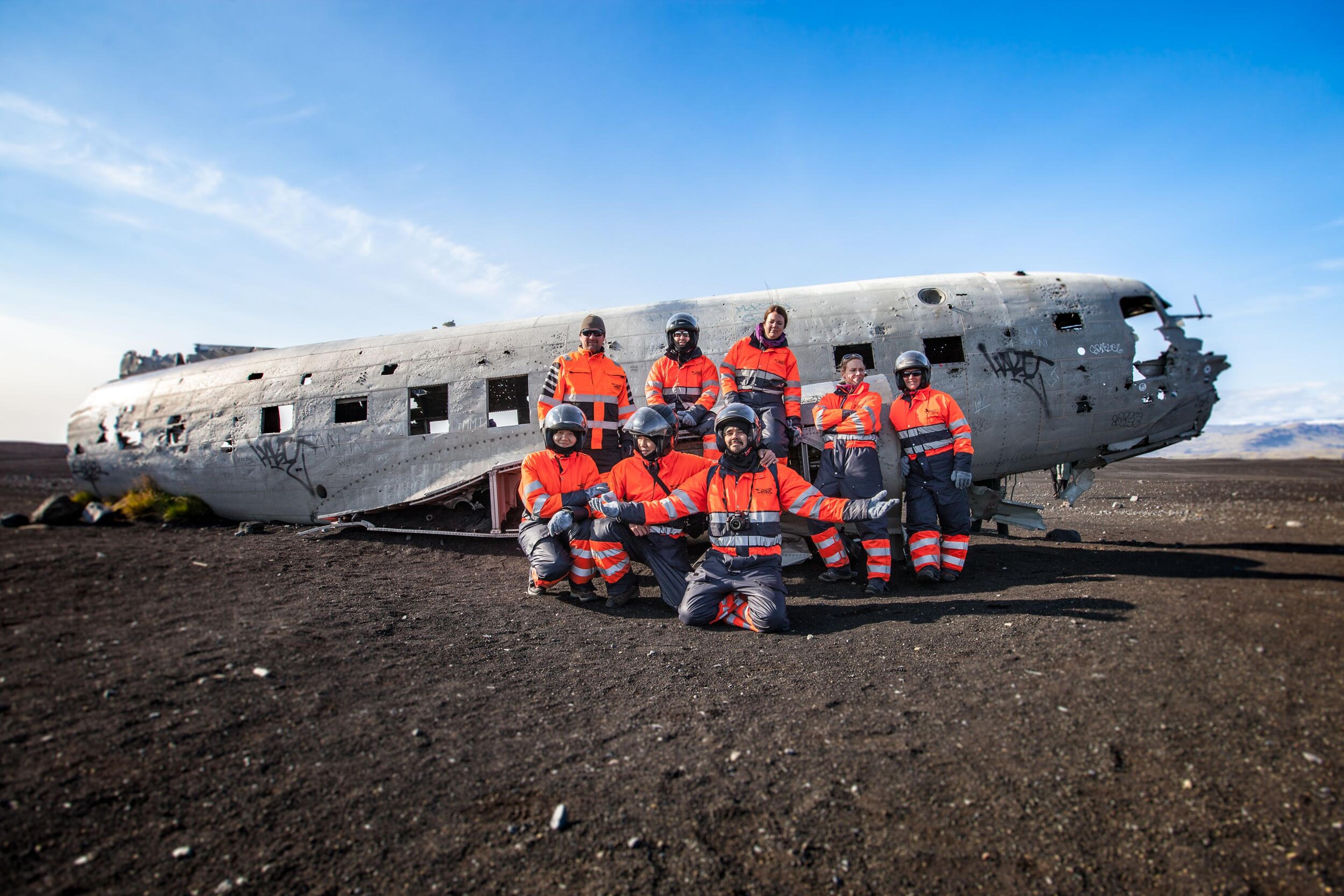 Group Photo Session at Iceland's Famous Plane Wreck Site