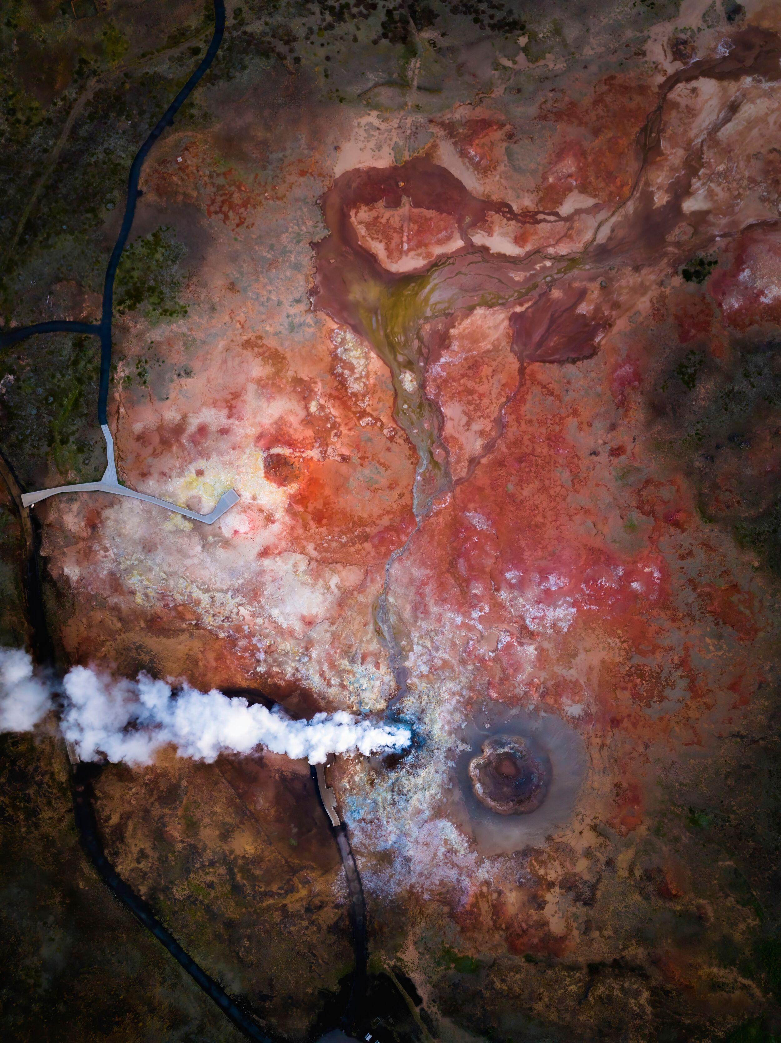 Aerial view of a geothermal area in the Reykjanes Pensinsula