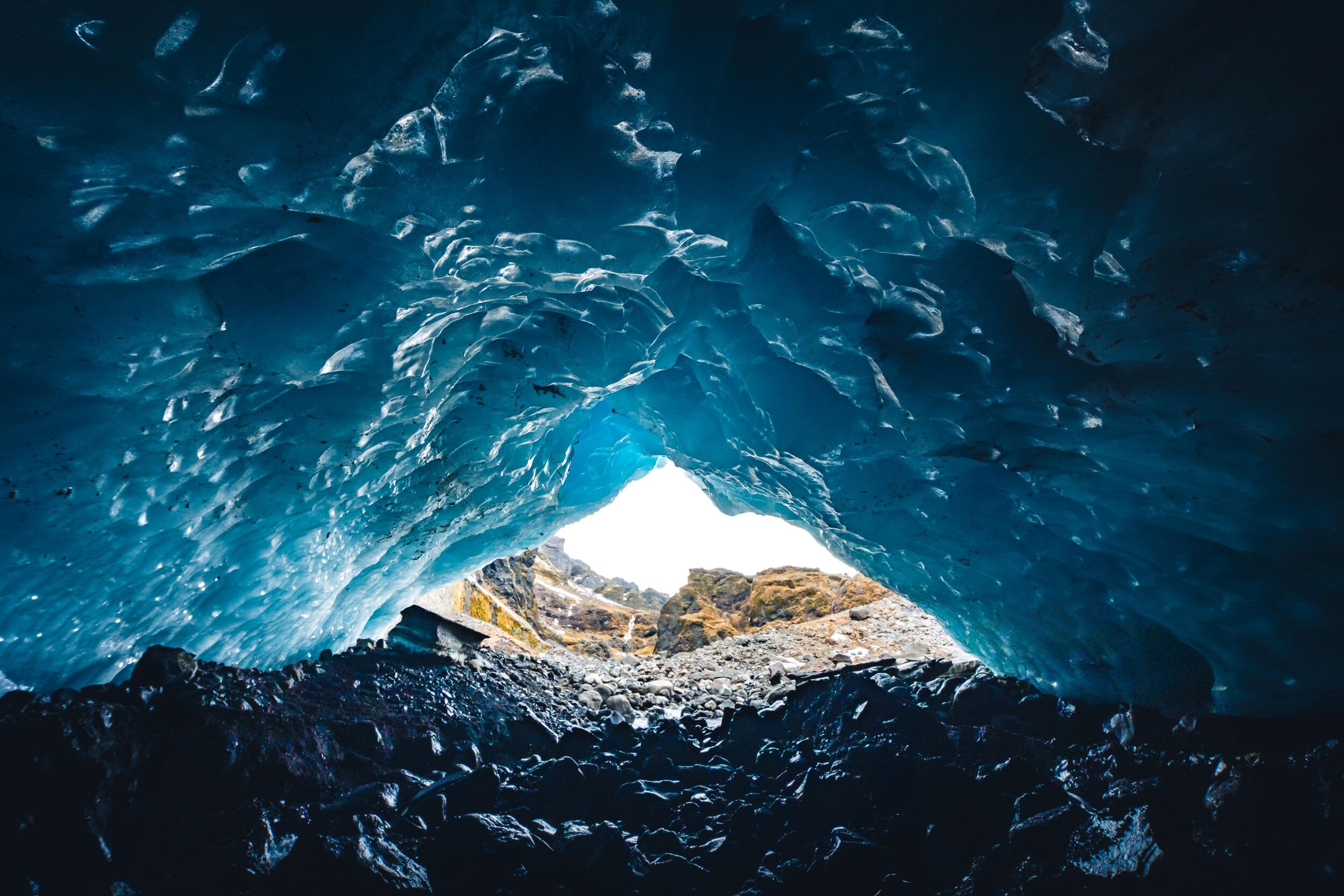 Inside of an ice cave in Iceland. Blue ice.