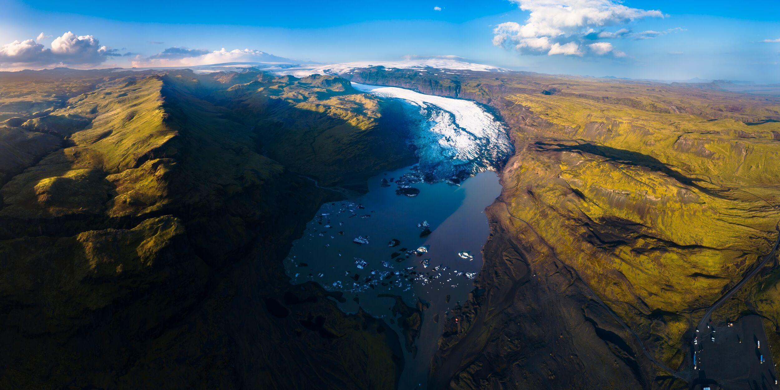 Sólheimajökull Glacier, Glacier, Icebergs, Mountains, and Blue Sky