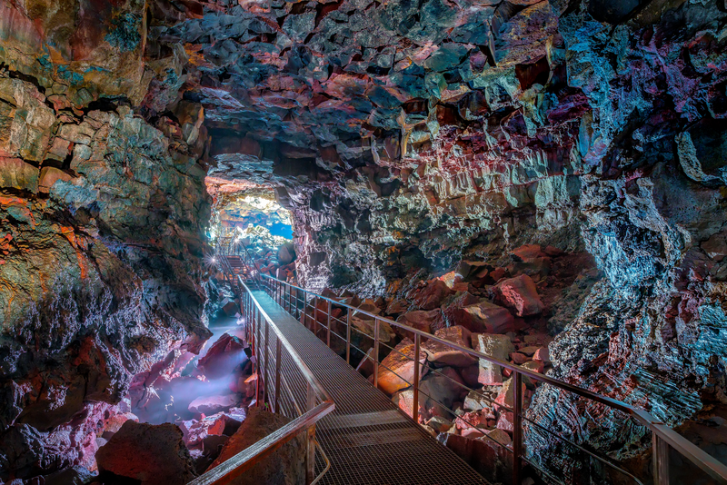 View inside the Raufarhólshellir in Iceland.