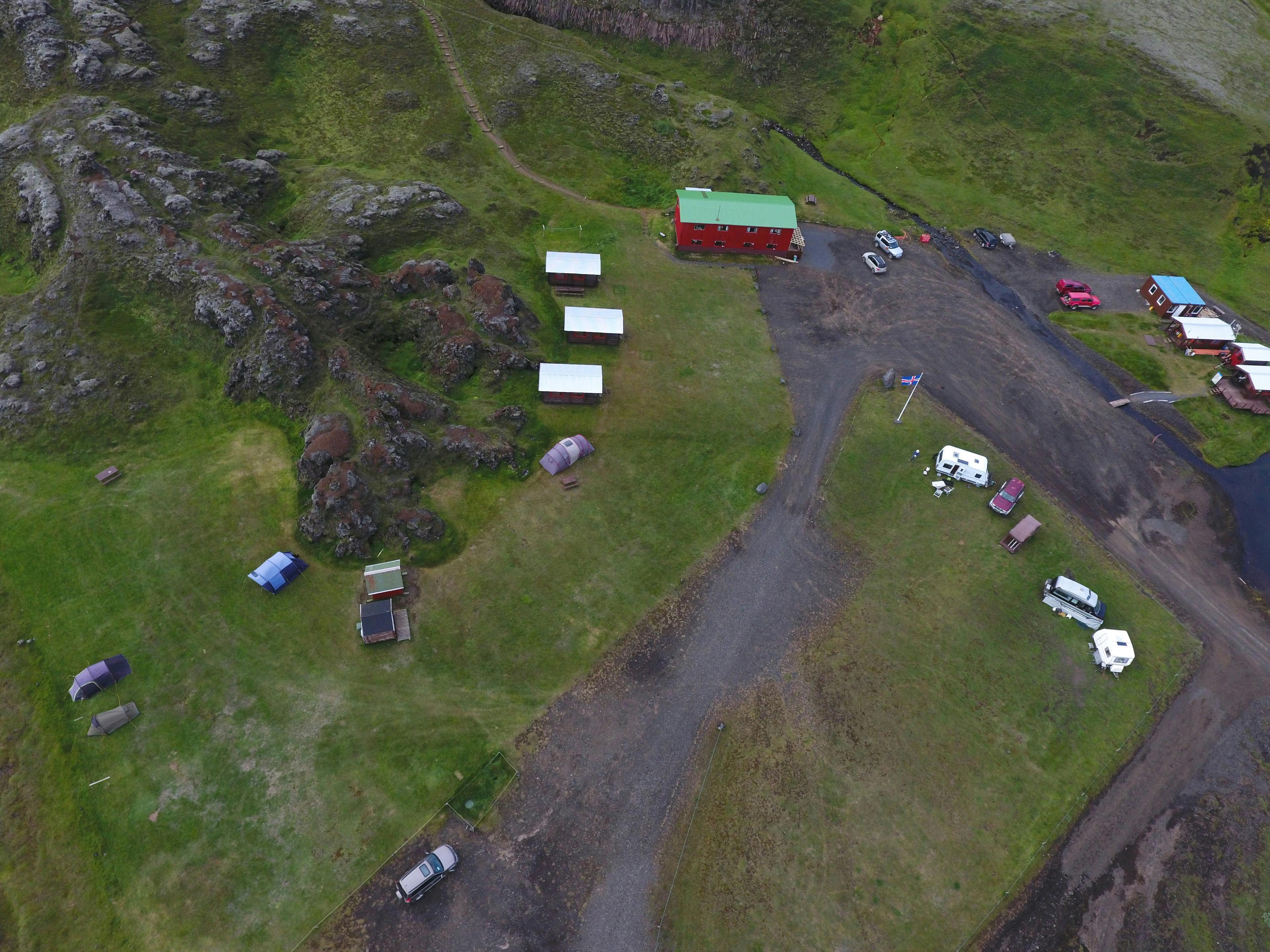 Aerial view of Kirkjubæjarklaustur, a charming village in Iceland
