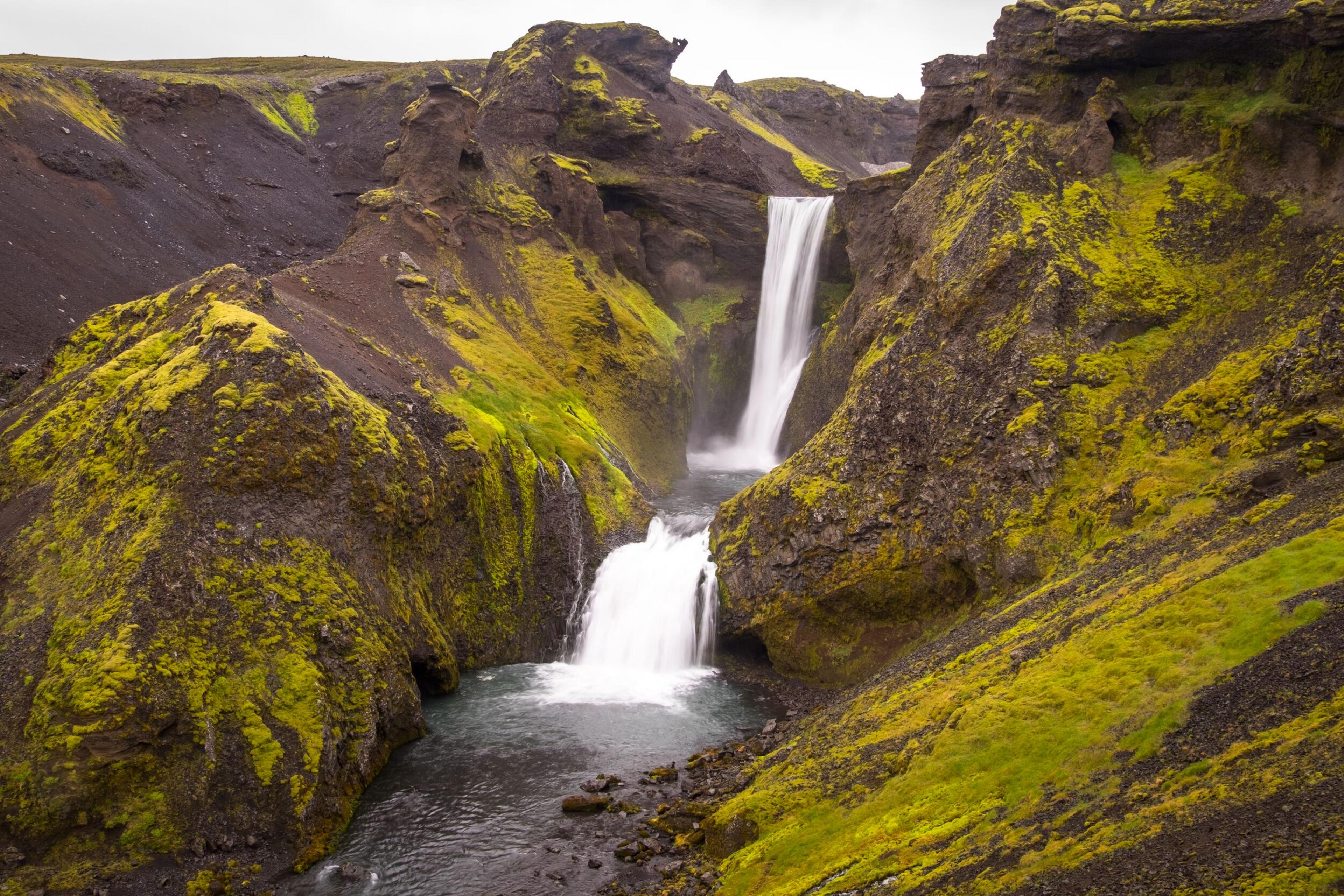 A waterfall in the Fimmvörðuháls area  in Iceland.