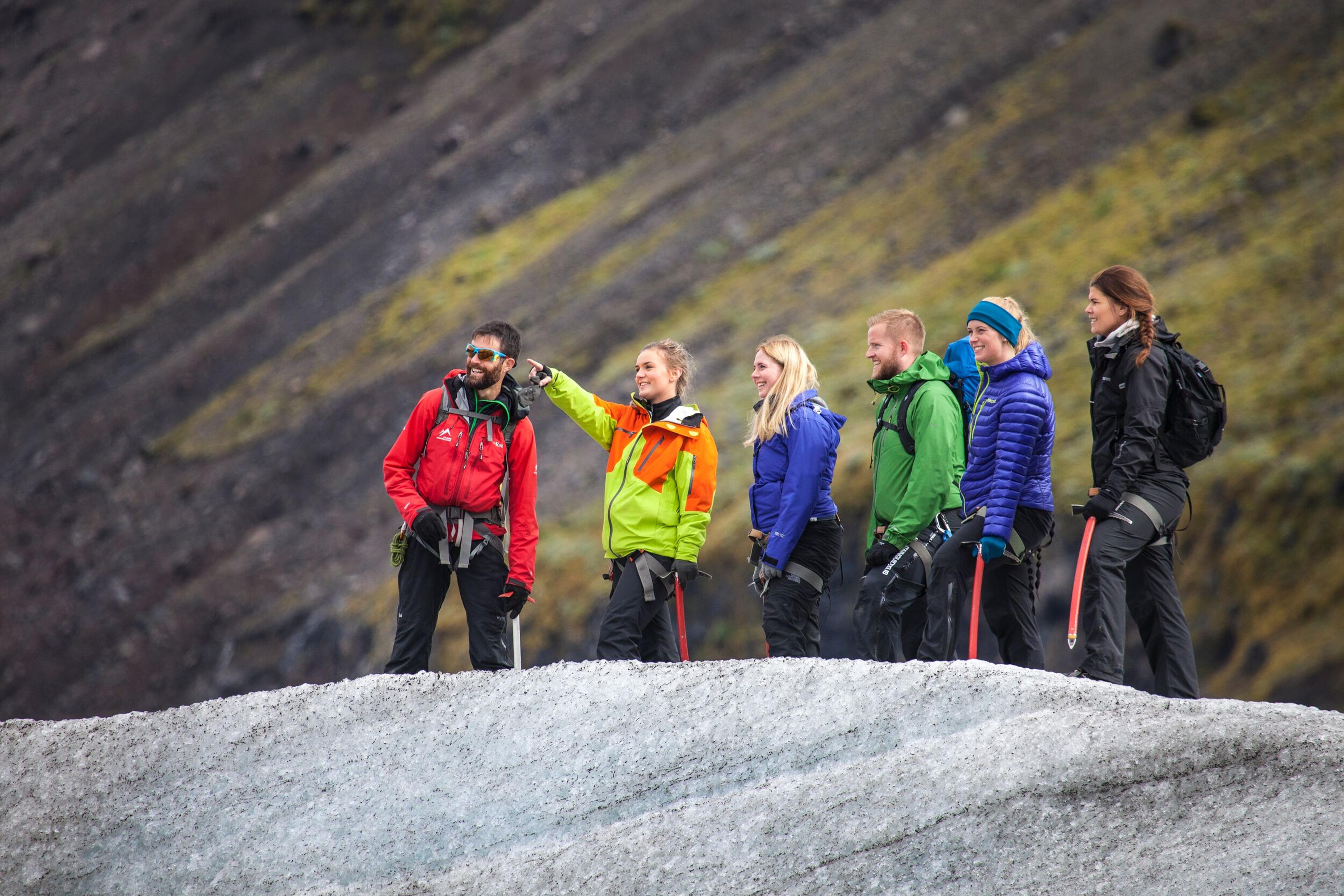Group of hikers on a glacier in Skaftafell, Iceland.