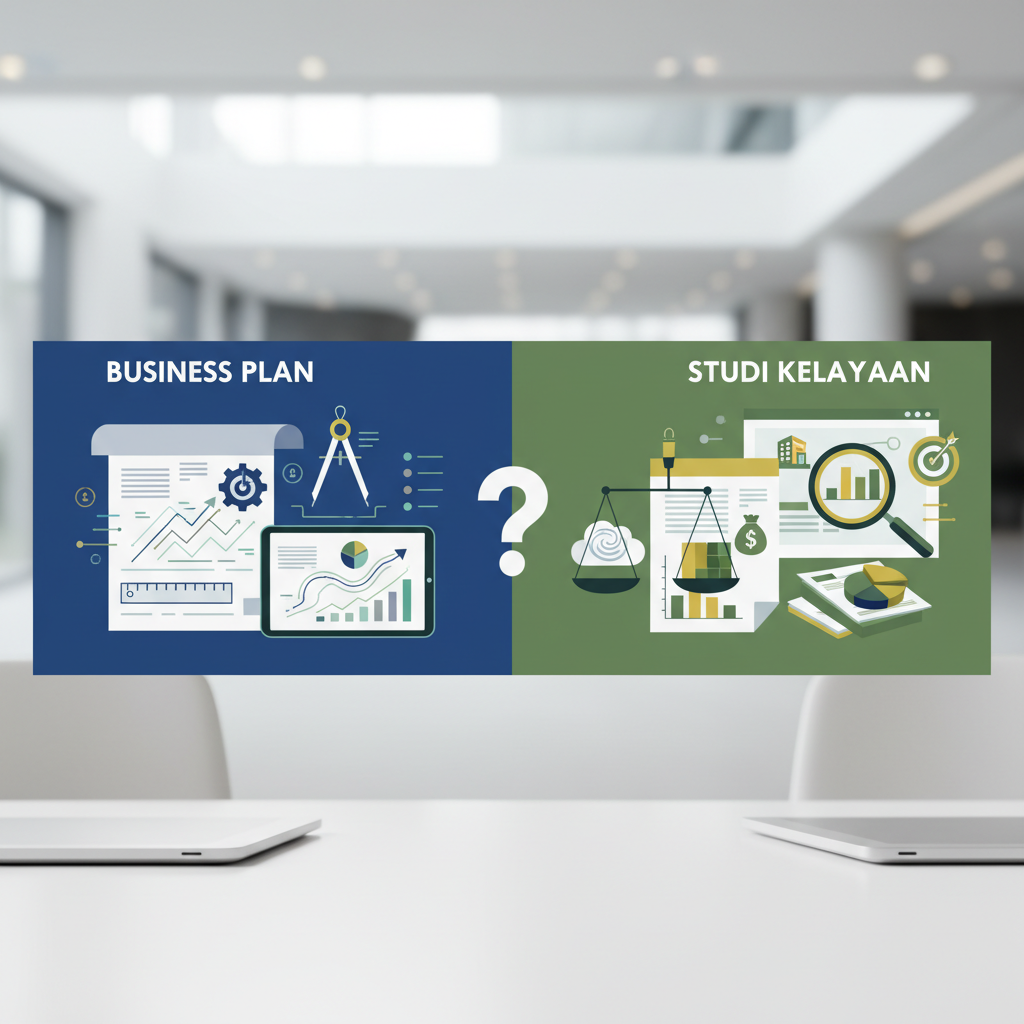 perbedaan business plan dan studi kelayakan, konsultan bisnis UMKM, strategi bisnis startup