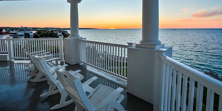 Wrap around porch facing lake