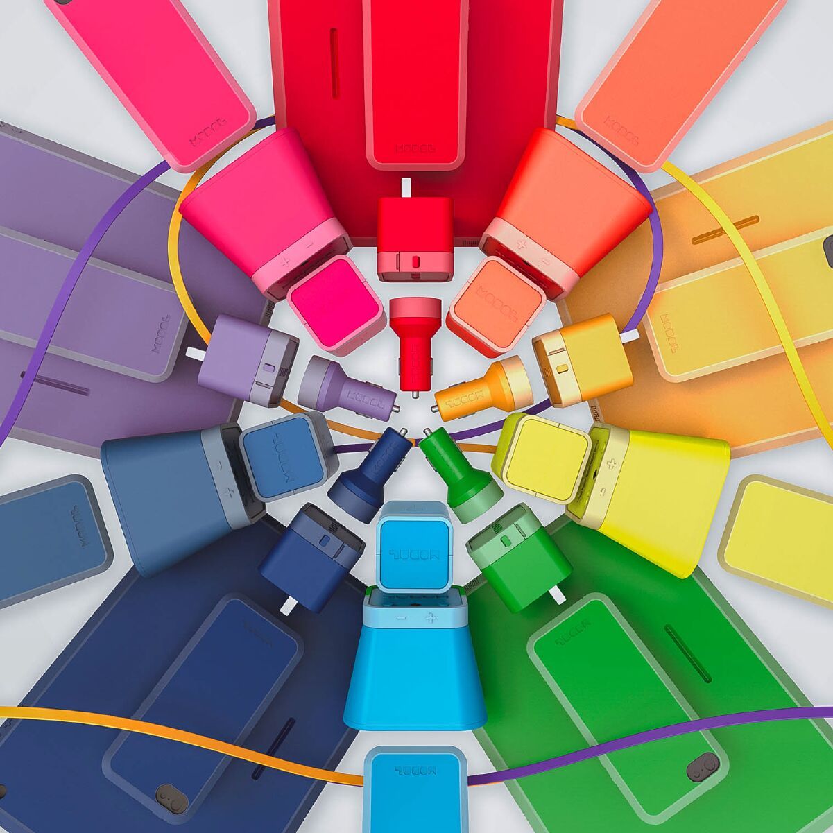 Colorful radial arrangement of tech products