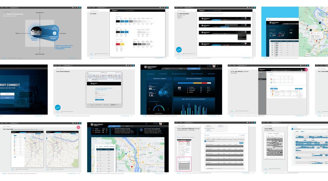 Set of 12 mockups showing various screens of the Detroit Connect web app