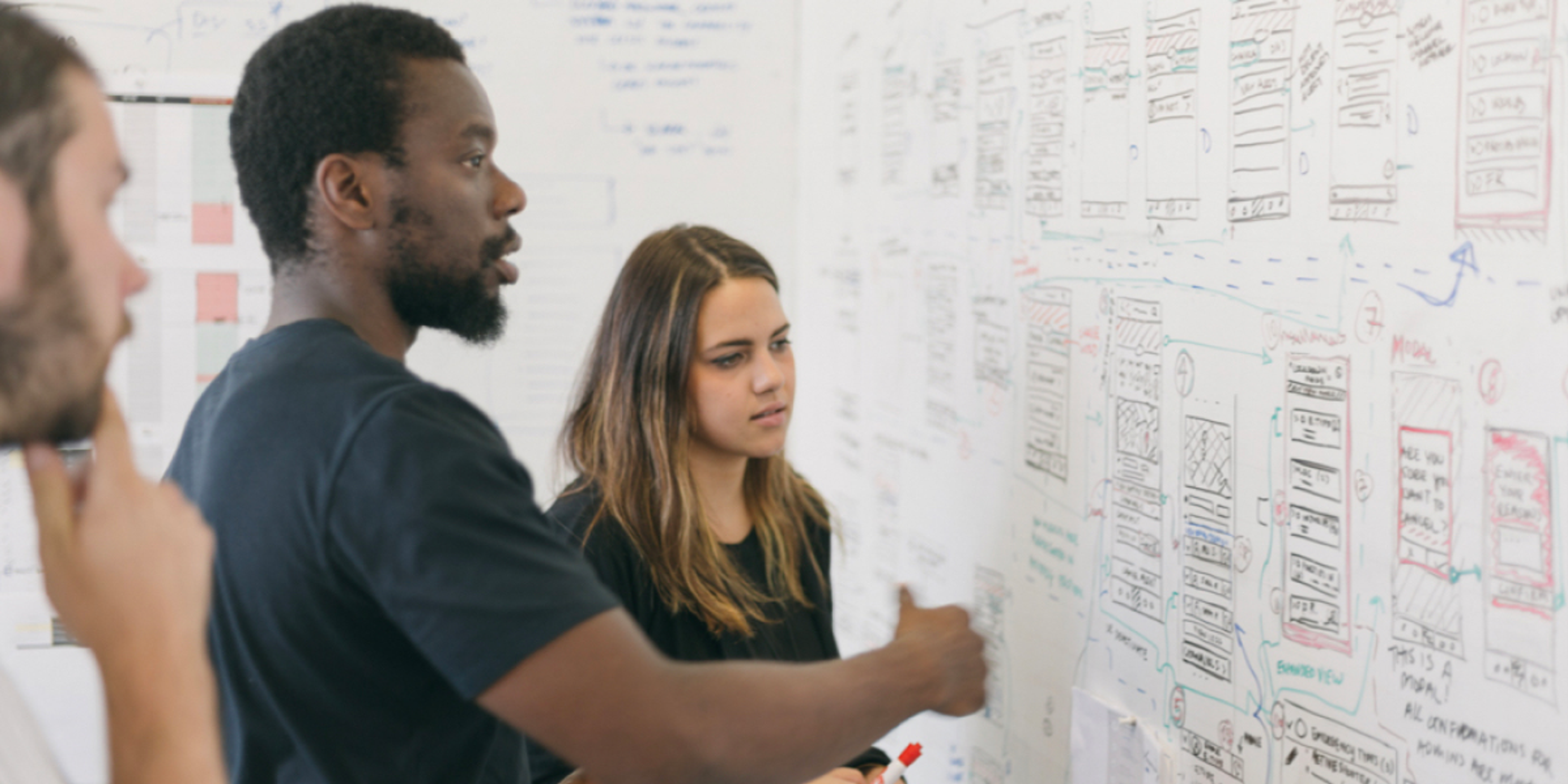 coworkers planning in front of the board