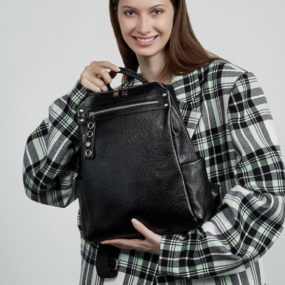 Elova Handcrafted Genuine Leather Bag in Black - E639 view 2