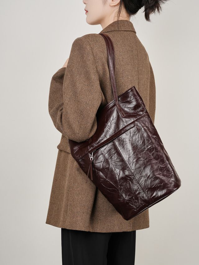 Elova Handcrafted Genuine Leather Tote Bag in Black - E251 view 7