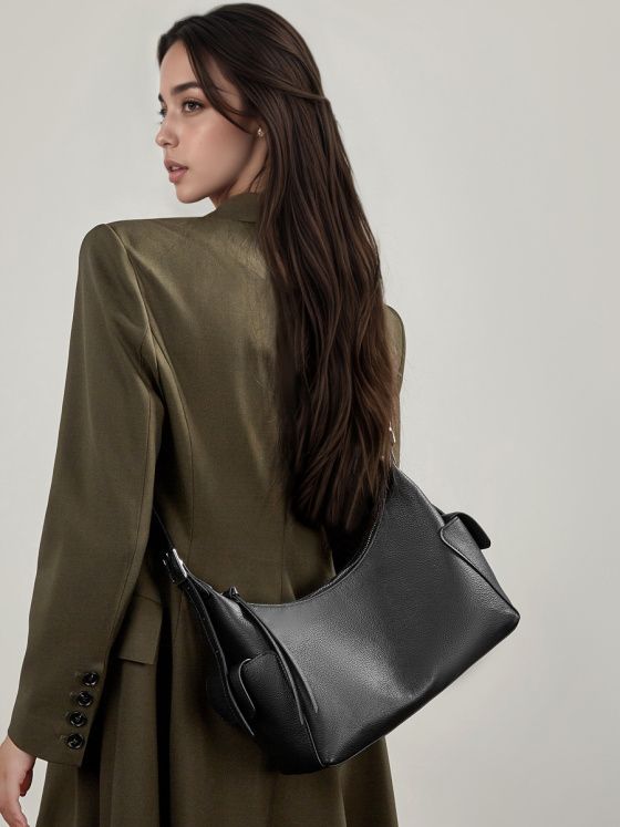 Elova Handcrafted Genuine Leather Hobo Bag in Black - E799 view 4