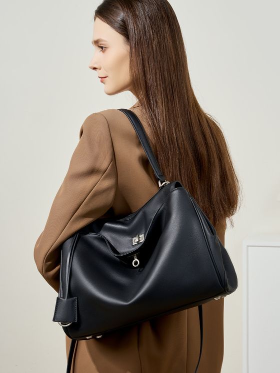 Elova Handcrafted Genuine Leather Rodeo Tote Bag in Black - E425