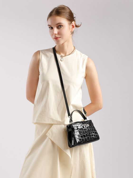 Elova Handcrafted Genuine Leather Crossbody Bag in Black - E707 view 2