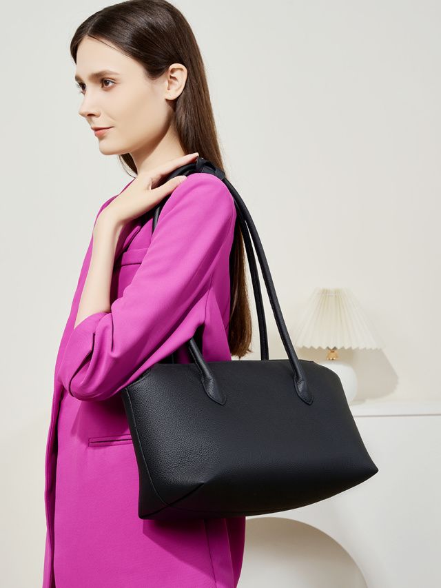 Elova Handcrafted Genuine Leather Tote Bag in Black - E407 view 8