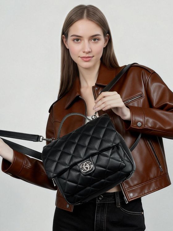 Elova Handcrafted Genuine Leather Bag in Black - E658 view 2