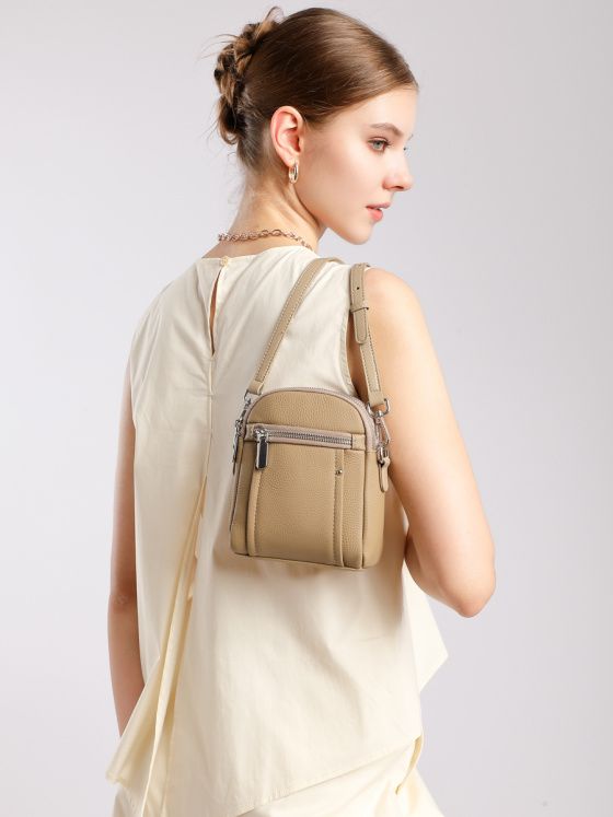 Elova Handcrafted Genuine Leather Togo Crossbody Bag in Black - E713 view 7