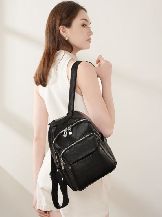 Elova Handcrafted Genuine Leather Bag in Black - E615 view 3
