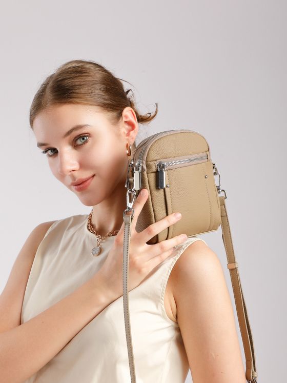 Elova Handcrafted Genuine Leather Togo Crossbody Bag in Black - E713 view 6