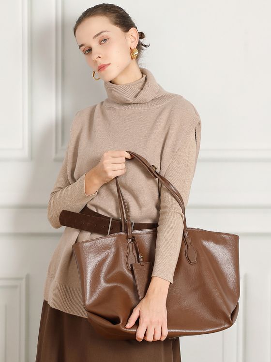 Elova Handcrafted Genuine Leather Tote Bag in Black - E751 view 4