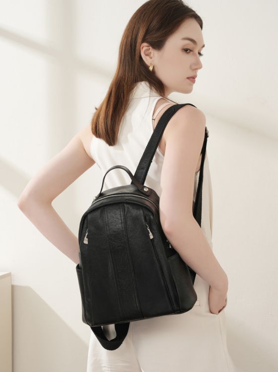 Elova Handcrafted Genuine Leather Backpack in Black - E609 view 2